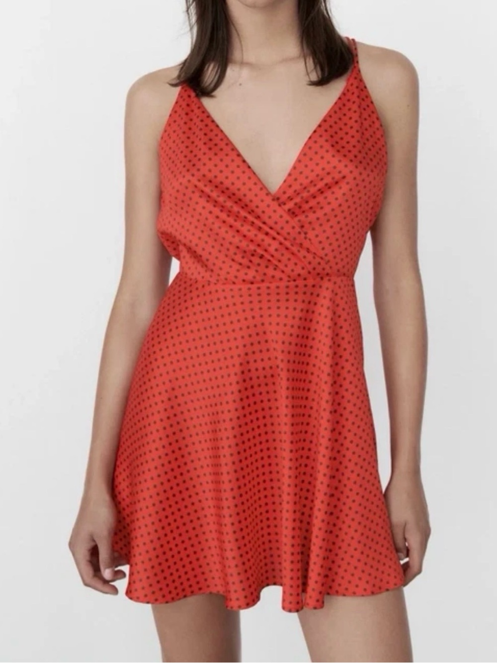 Zara Red Polka Dot V-Neck Mini Dress